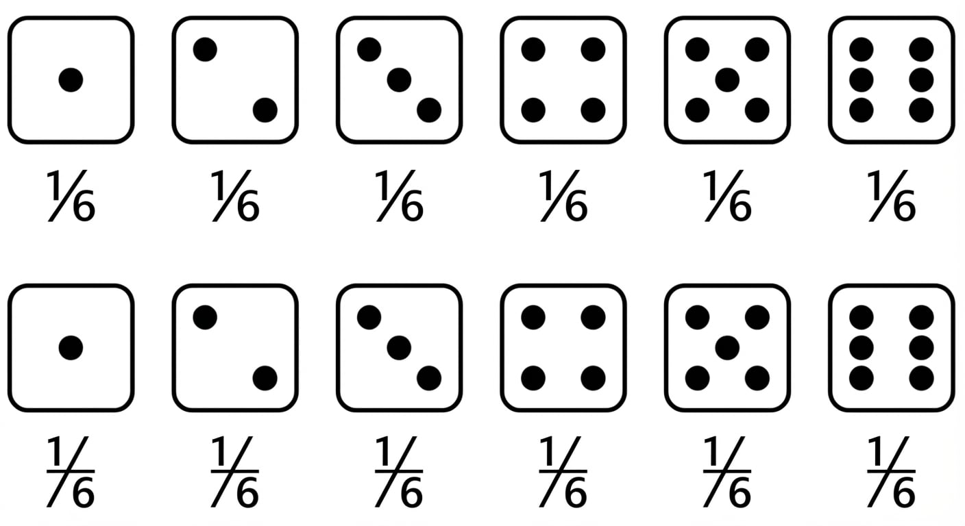 Cada cara de un dado tiene 1/6 de probabilidad