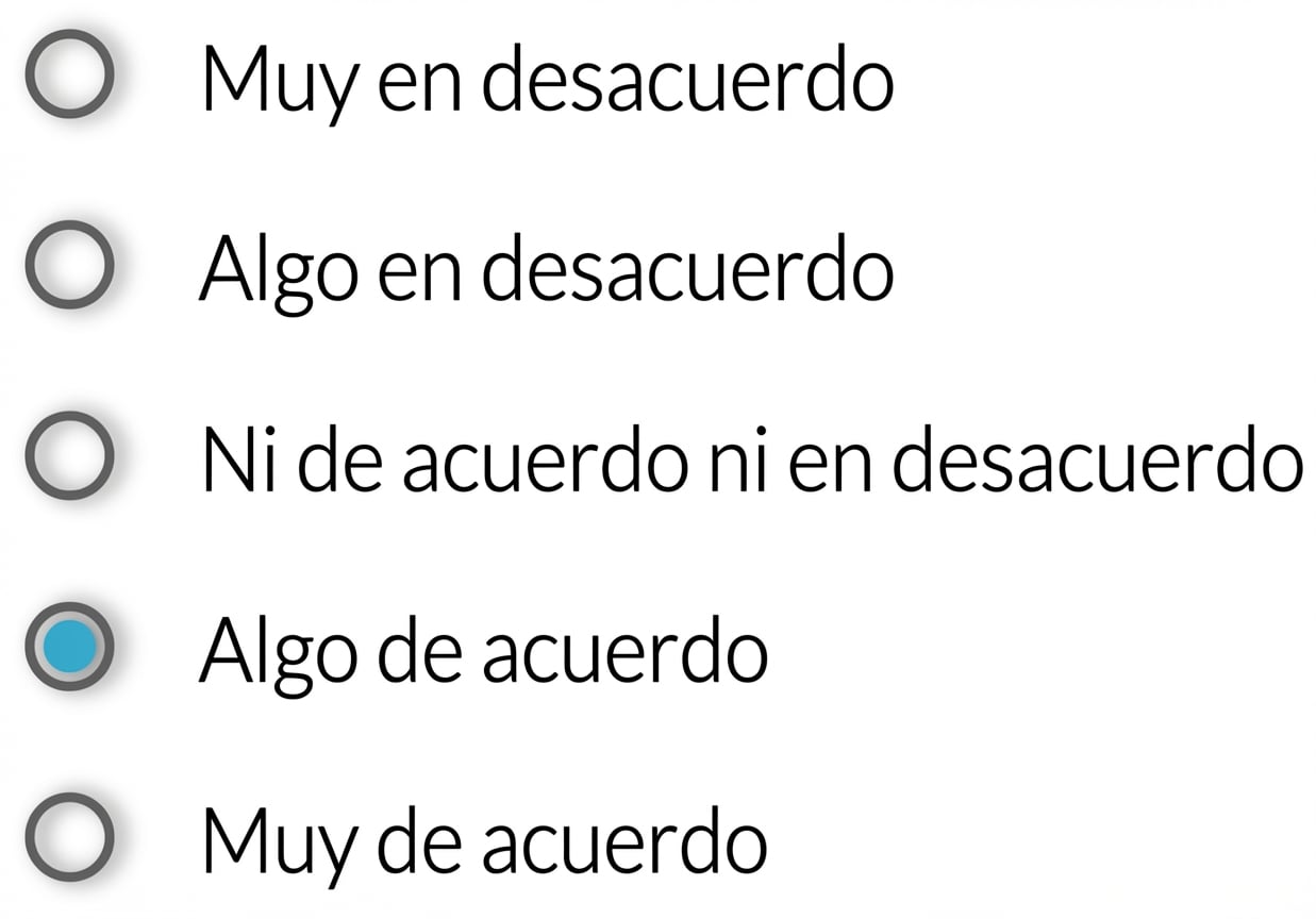 muy en desacuerdo/algo en desacuerdo/ni de acuerdo ni en desacuerdo/algo de acuerdo/muy de acuerdo