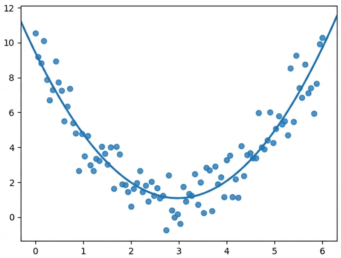 diagrama de dispersión de variables con una relación cuadrática con línea de tendencia cuadrática
