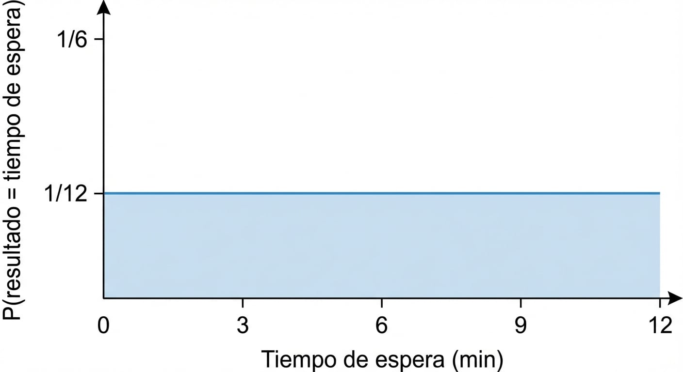 El eje Y se convierte en P(resultado = tiempo de espera) con una línea horizontal que atraviesa el gráfico en 1/12