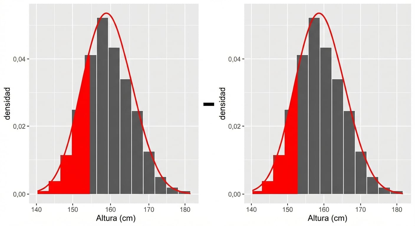 Área inferior a 157 menos área inferior a 154