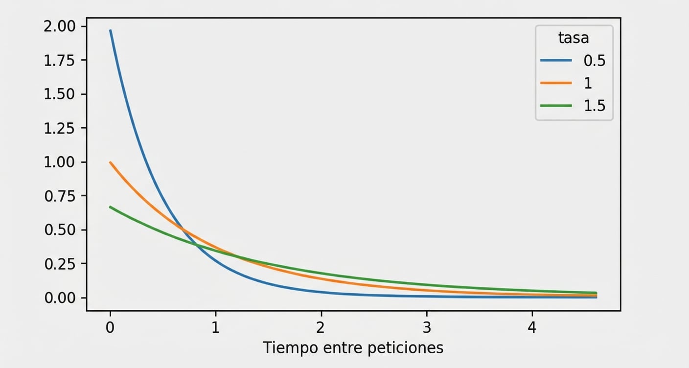 3 distribuciones exponenciales con lambda = 0,5, lambda = 1 y lambda = 1,5