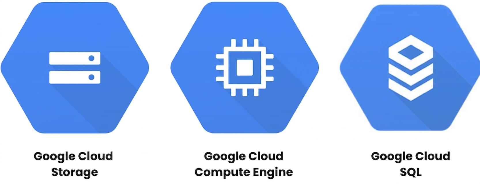 Tres logotipos de servicios de Google Cloud