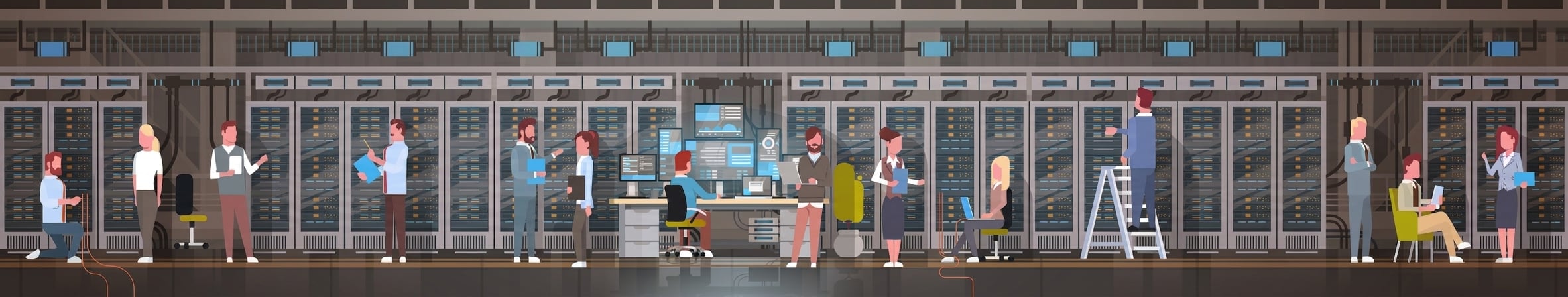 Personas trabajando en un centro de datos