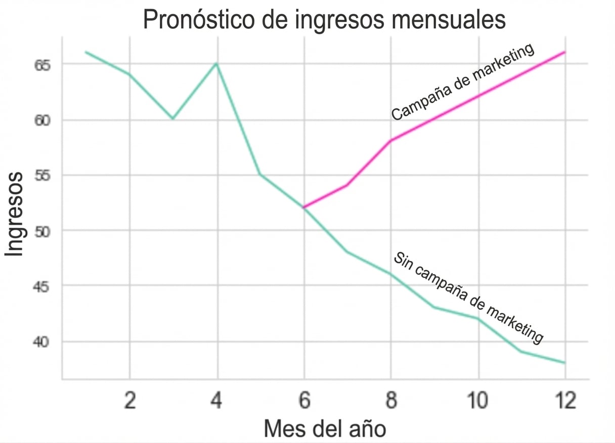Gráfico de líneas que muestra la evolución de ventas