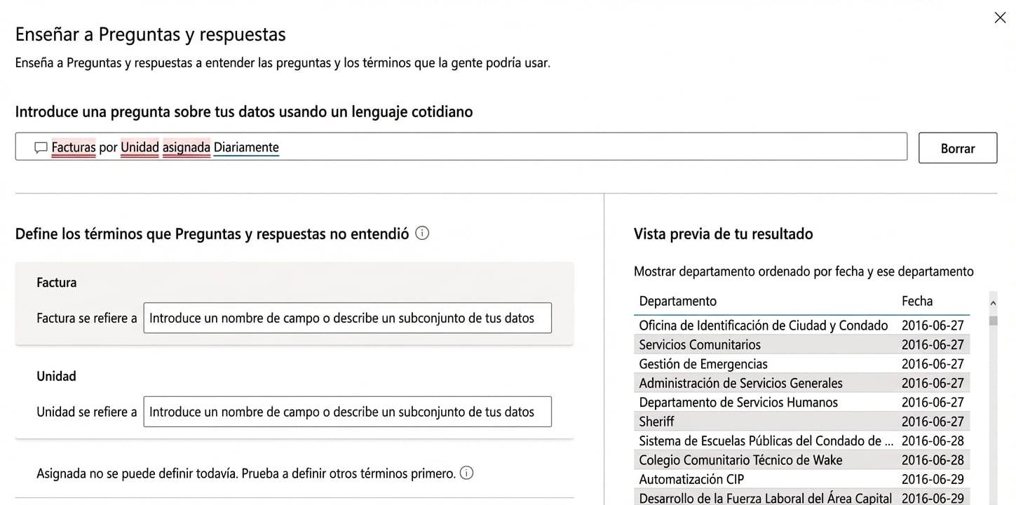 Añadir términos con la función Enseñar a Q&A