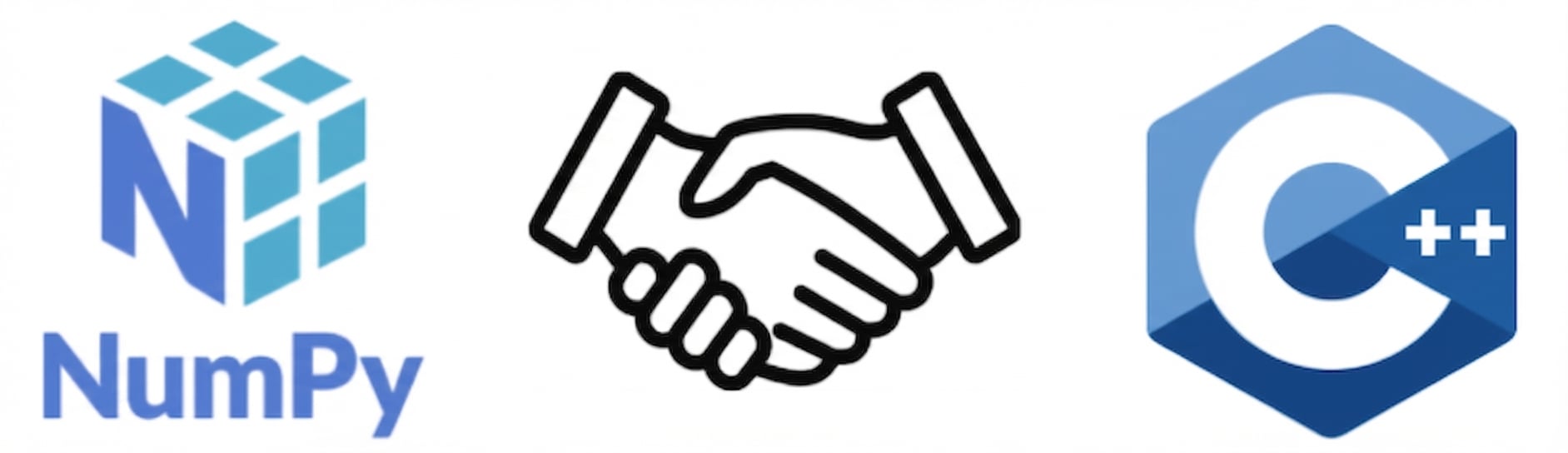 Gráfico de los logos de NumPy y C dándose la mano