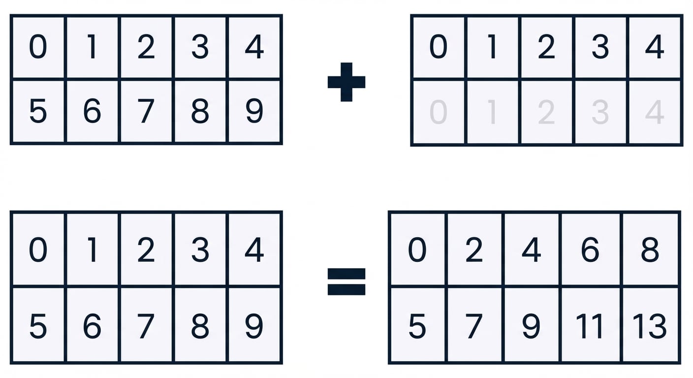 Un array de forma (2, 5) sumado a un array de forma (2, 5)