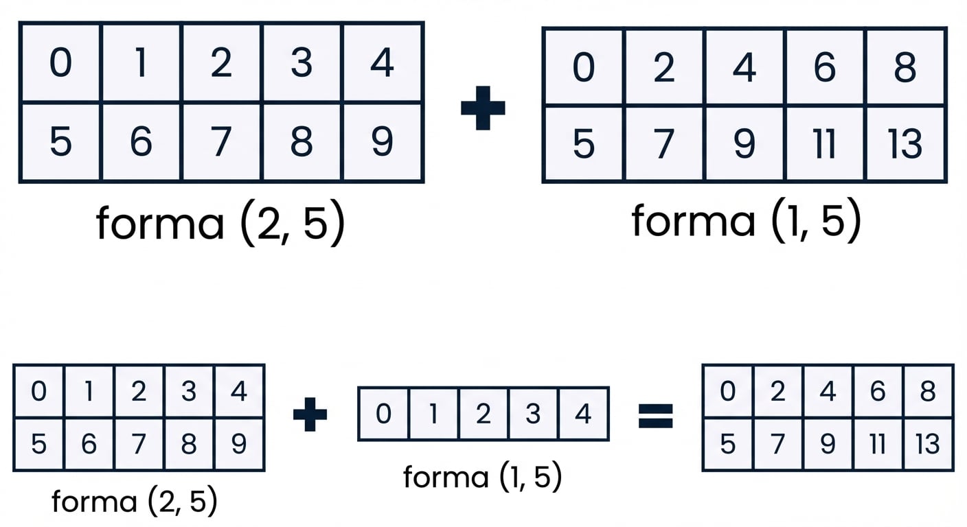 Un array de forma (2, 5) sumado a un array de forma (1, 5)