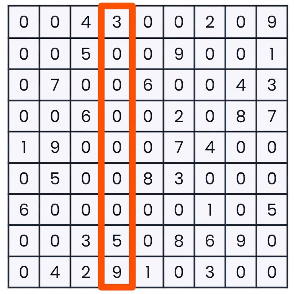 Un sudoku con la cuarta columna seleccionada