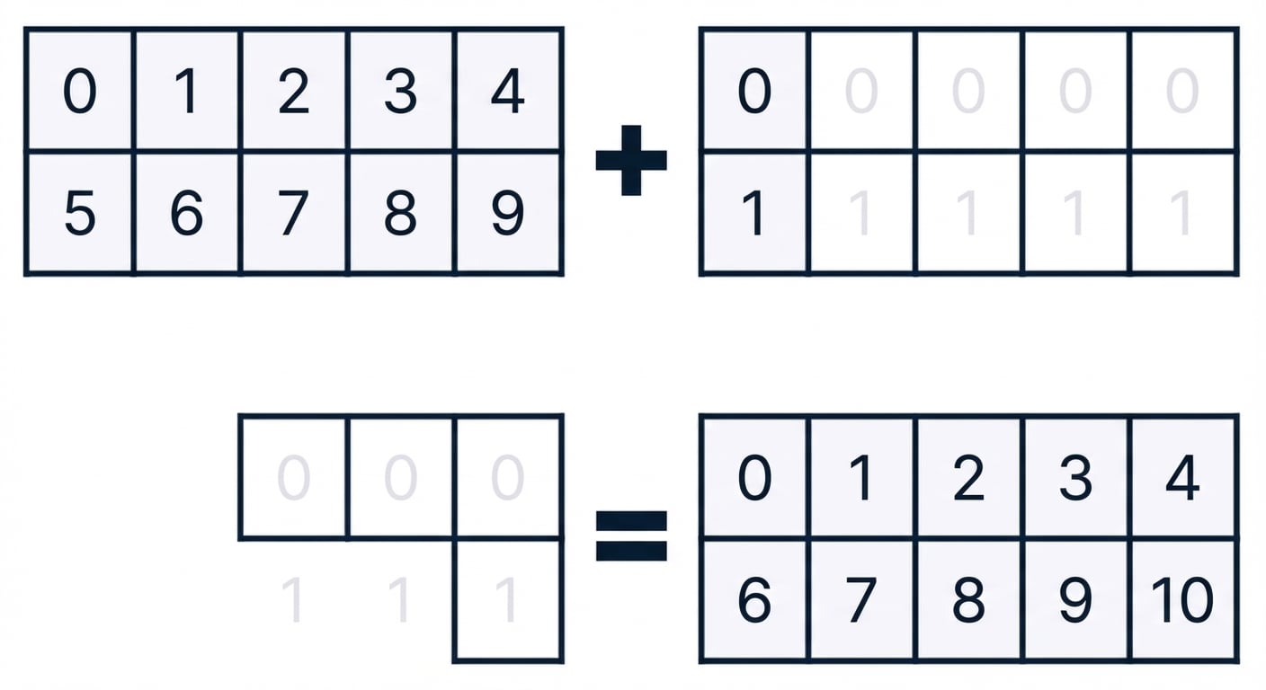 Un gráfico que muestra la columna única extendida por columnas sobre un array con la misma forma que el mayor