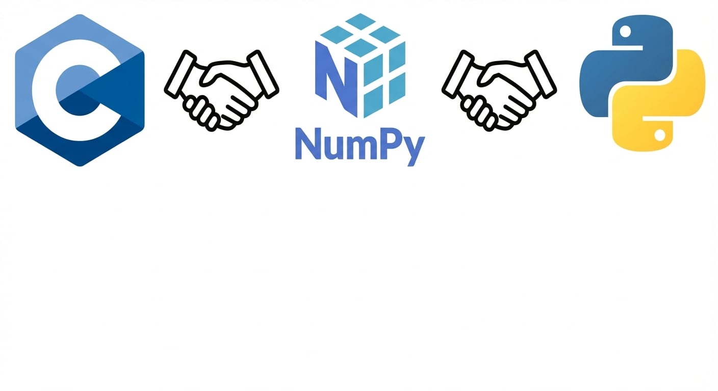 Logos de NumPy, Python y C