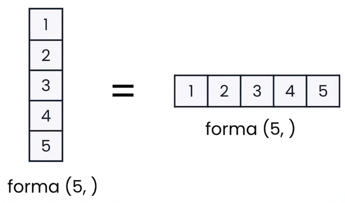 Gráfico que muestra que los arrays 1D no pueden ser verticales u horizontales en NumPy