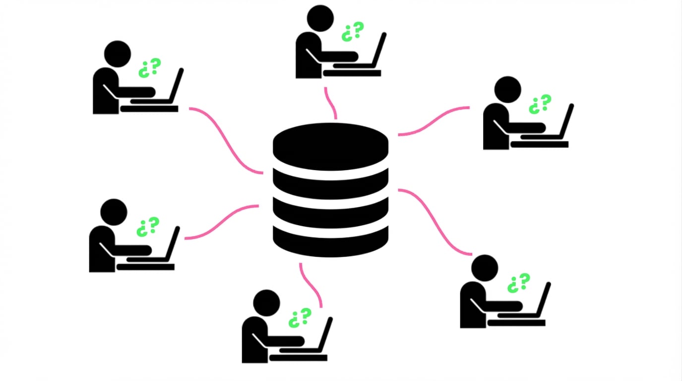 muchas personas consultando una base de datos