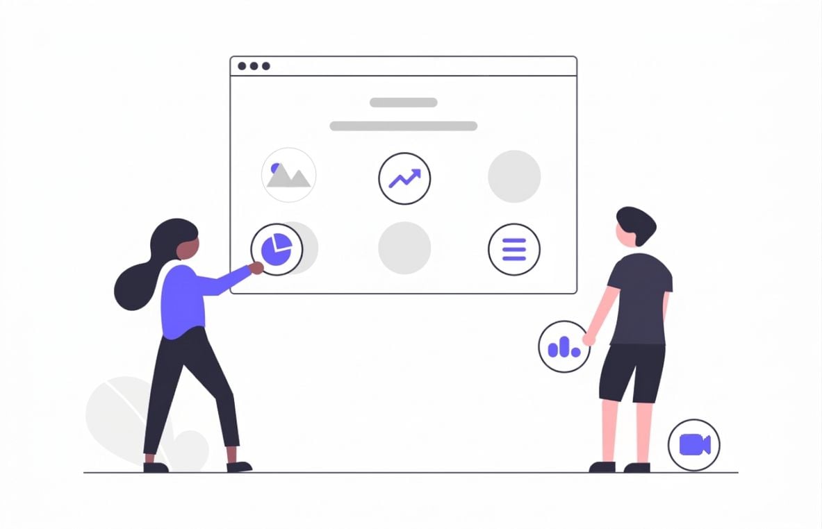 Ilustración de dos personas combinando distintos tipos de conjunto de datos