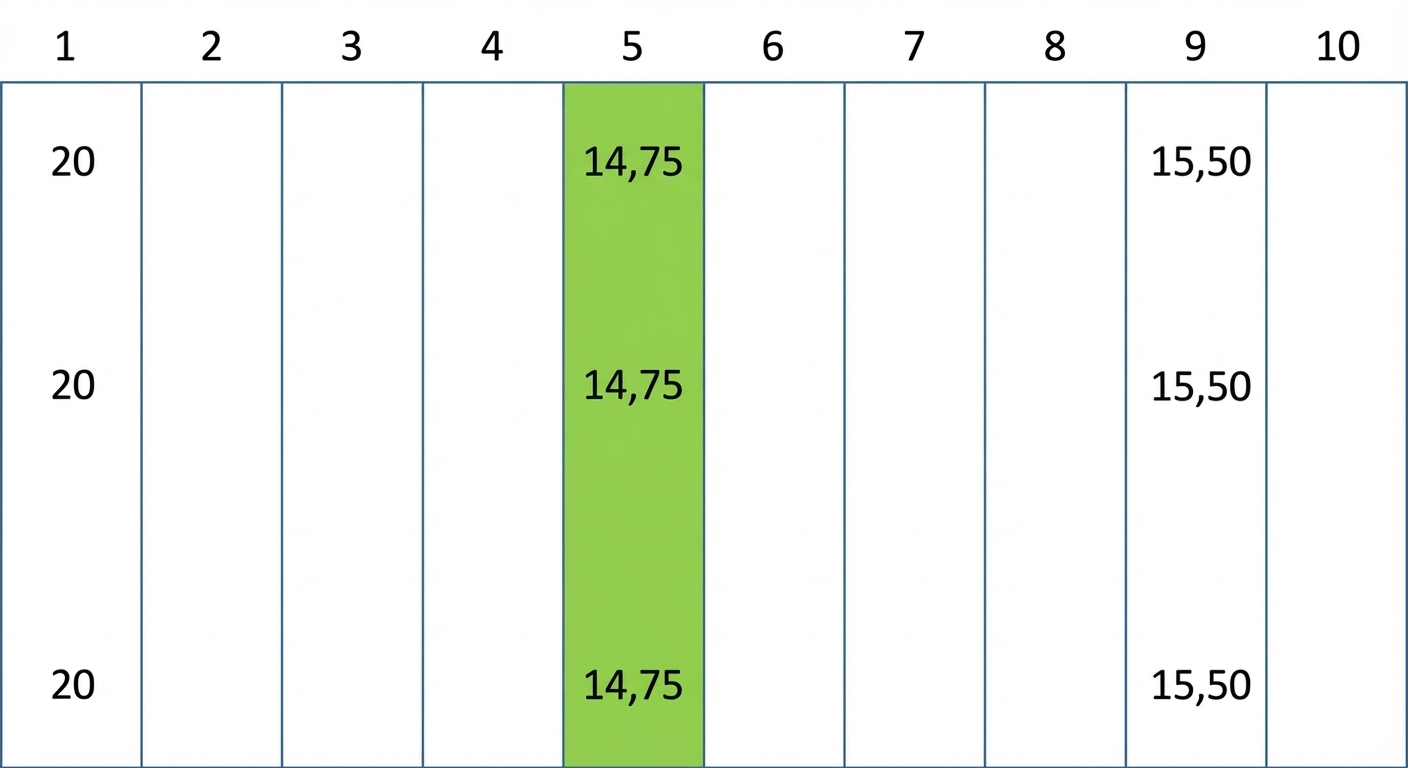Representación esquemática de una tabla hash con algunos valores. El valor en la quinta posición está en verde.