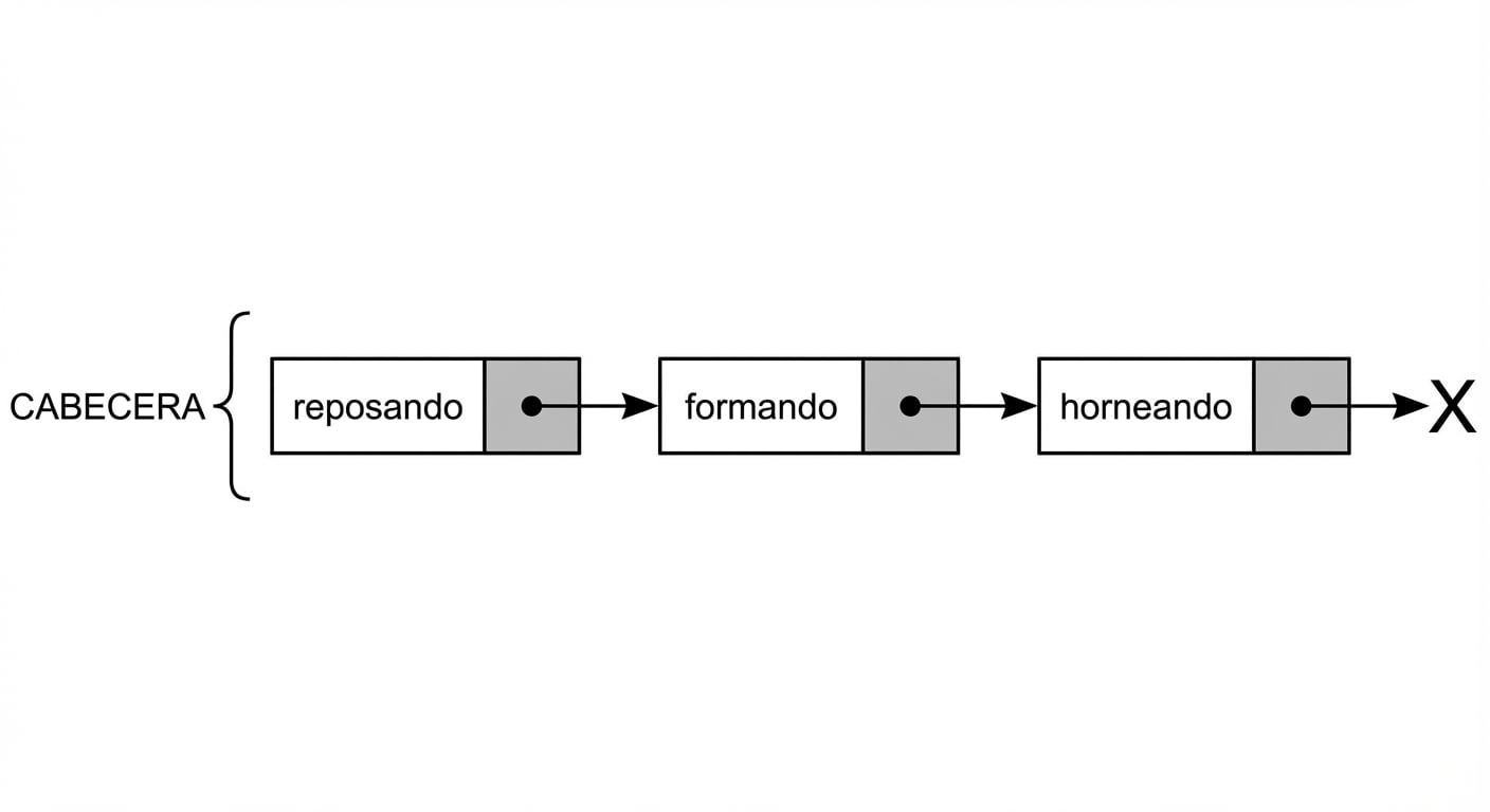 La representación de una lista simplemente enlazada.