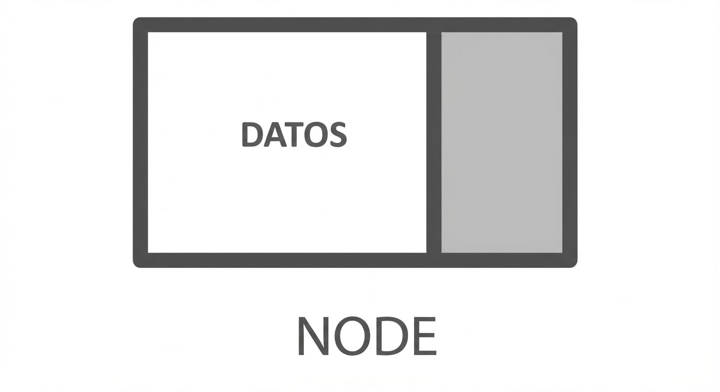 La representación de un nodo en una lista enlazada con la palabra "DATA" en la primera parte.