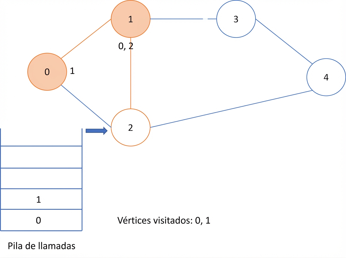 Representación gráfica de la búsqueda en profundidad en un grafo.