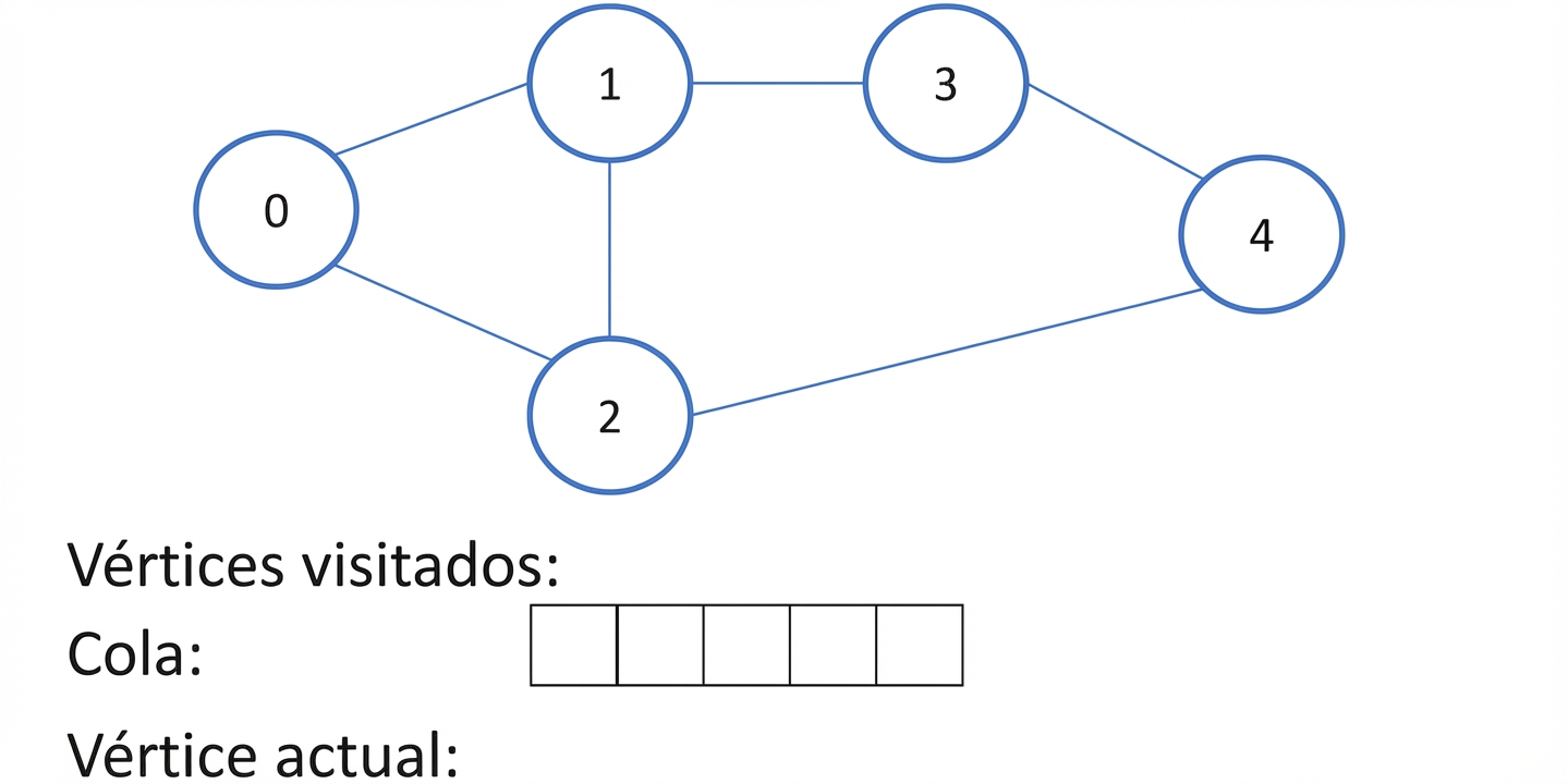 Representación gráfica de la búsqueda en anchura en un grafo.