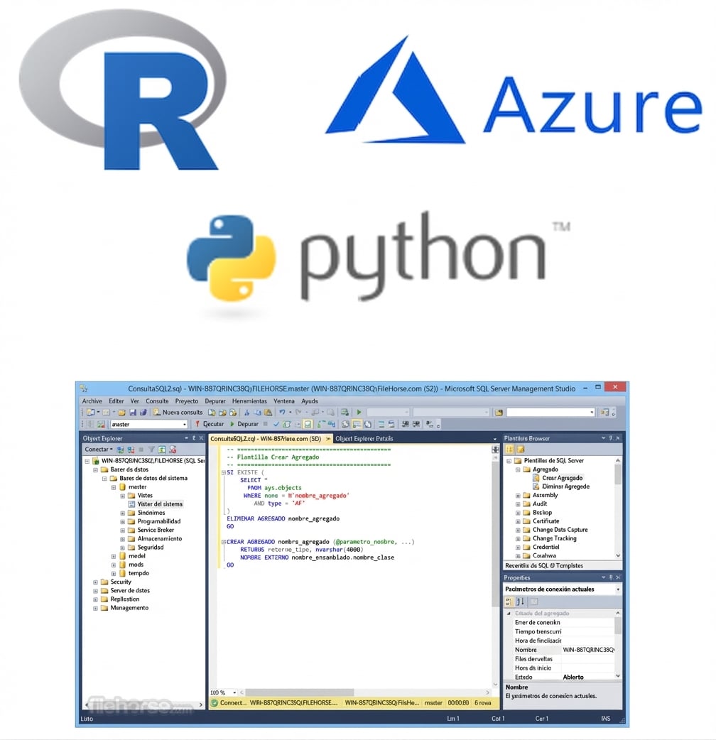Imagen de los logos de R, Azure y Python