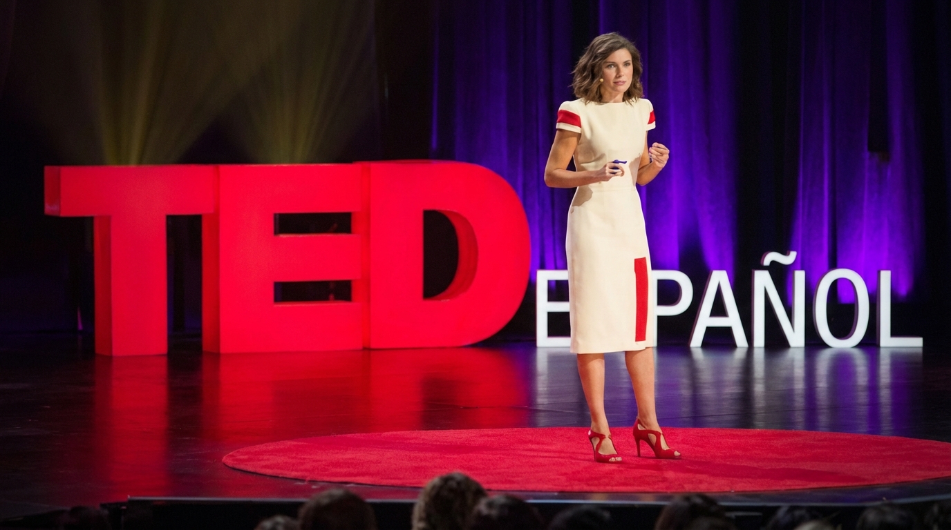 Mujer presentando una charla TED