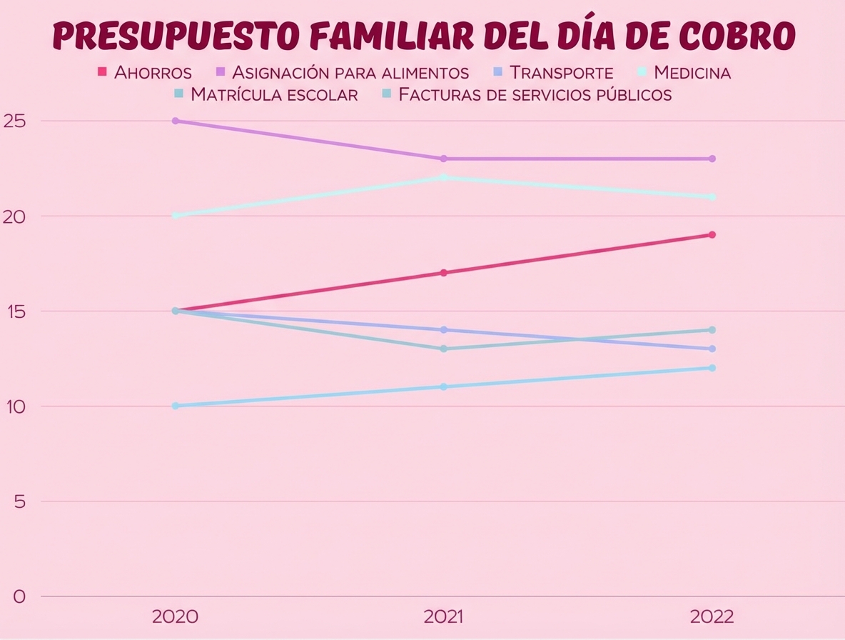 Gráfico que muestra el aumento o la disminución de los gastos presupuestarios por categoría a lo largo del tiempo.