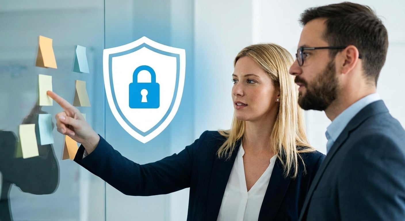 Dos personas colaborando en protección de datos