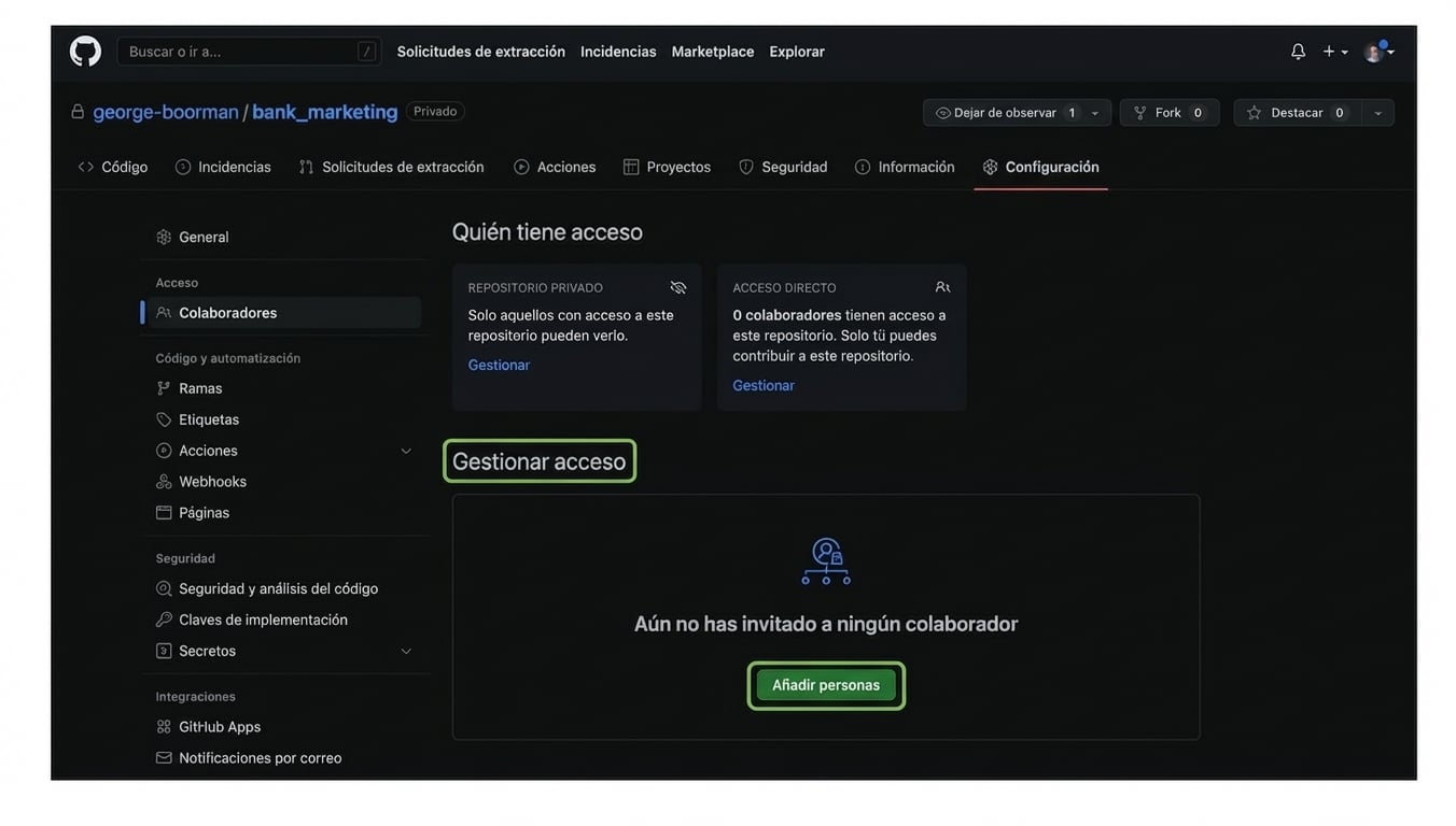 Página Collaborators con Manage access y el botón Add people resaltados