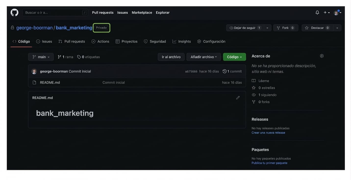 repo bank marketing con "Private" junto al nombre