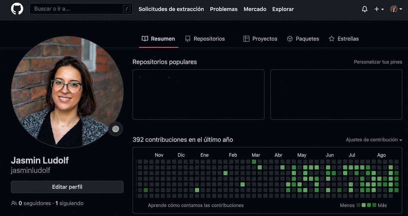 Vista de perfil de GitHub