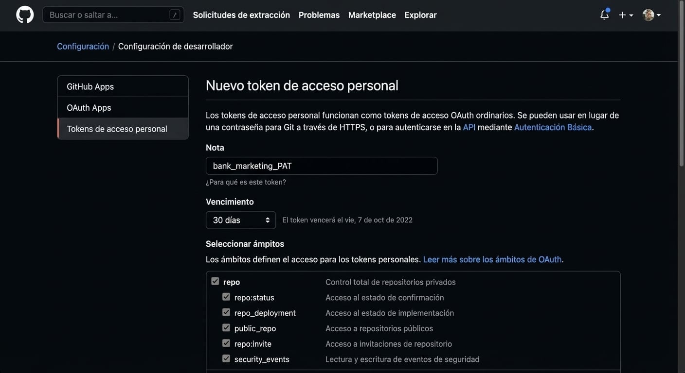 Seleccionar la casilla de acceso a repos