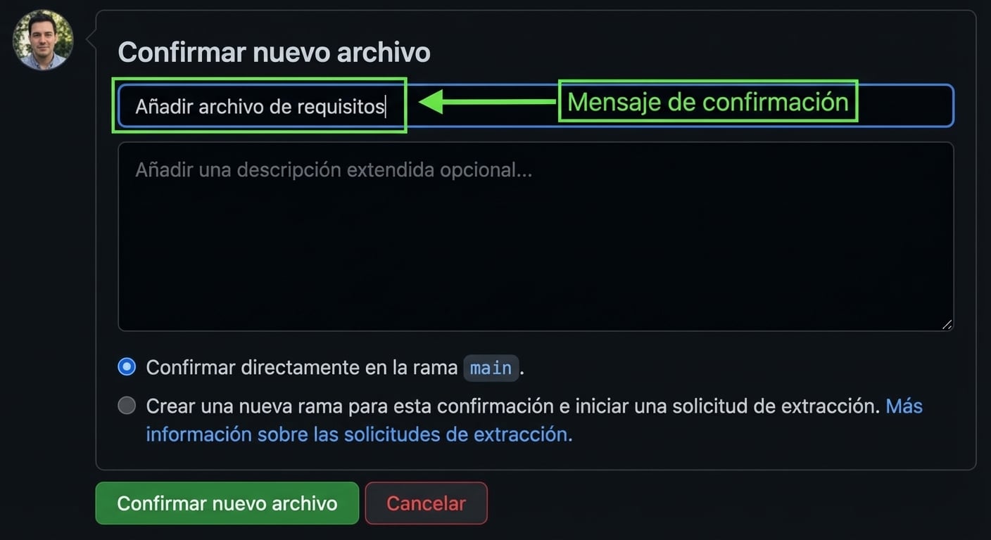 mensaje de commit Add requirements file