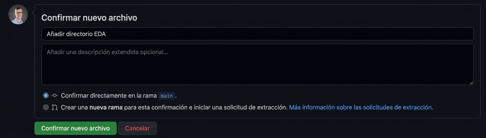 confirmando un directorio nuevo