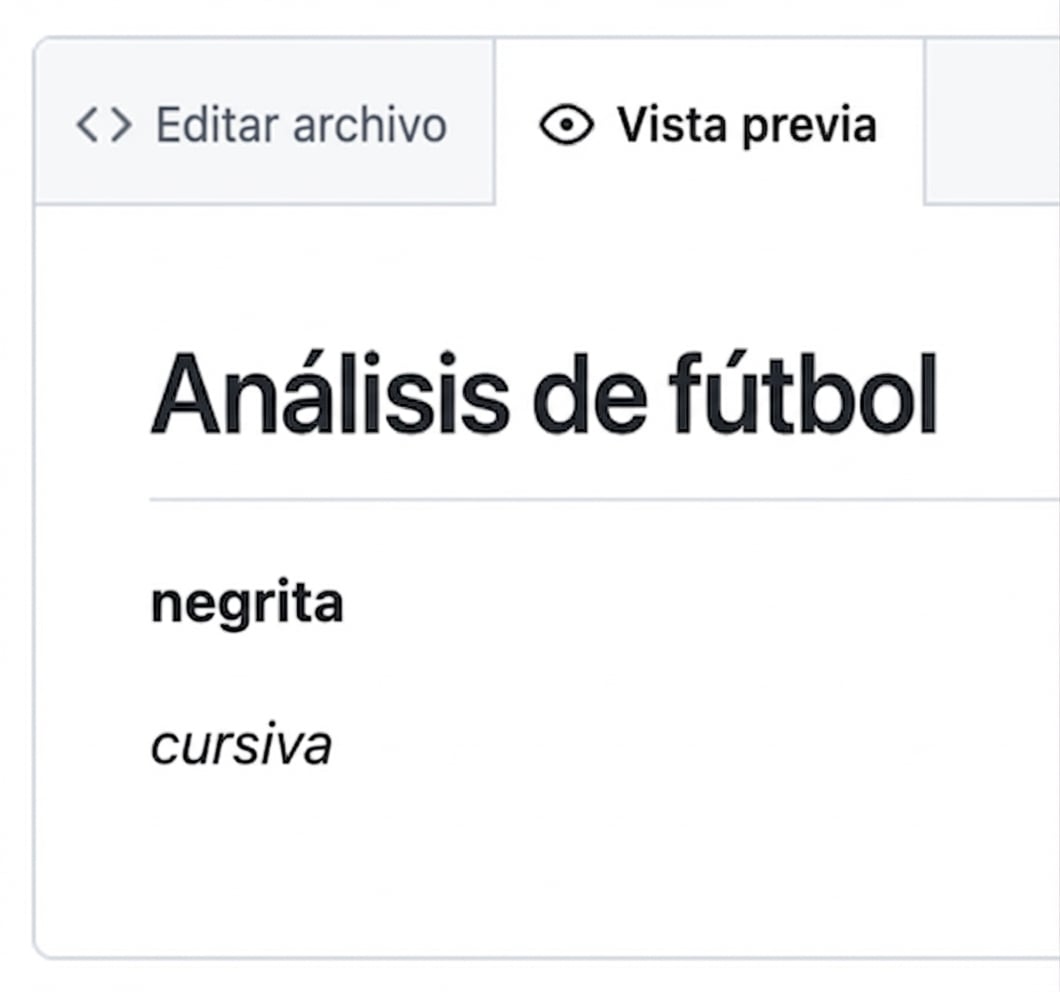 Vista de la vista previa de un archivo Markdown con texto en negrita y cursiva