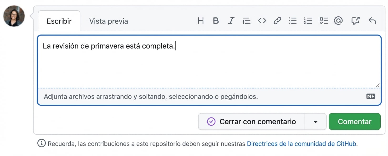 Vista del comentario de cierre