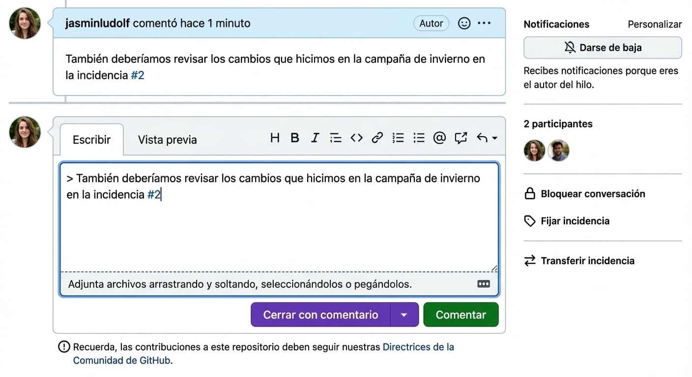 Vista de un comentario citado