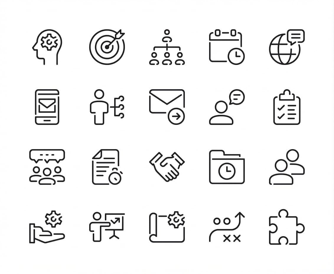 Ilustraciones de varios iconos de gestión de proyectos