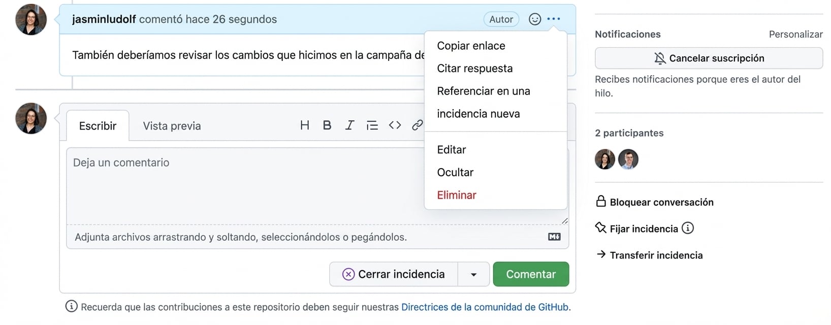 Vista para encontrar el botón de citar respuesta
