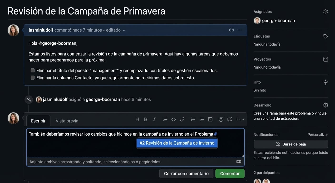 Vista de enlazar a otro issue