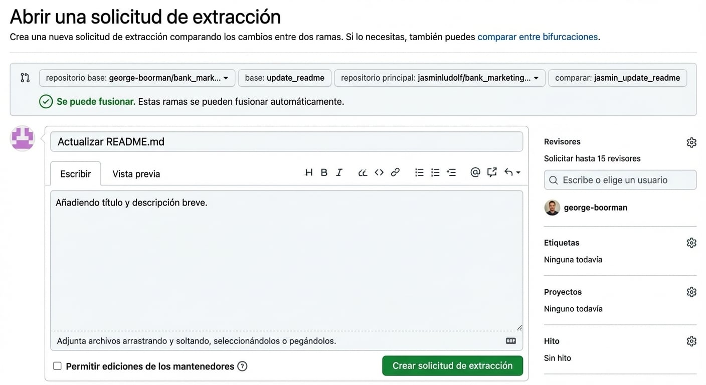 Vista del pull request con la sección de revisores visible