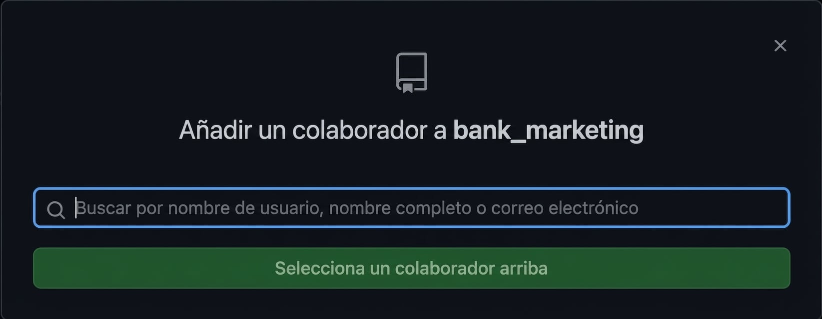 Ventana emergente para añadir un colaborador al repo
