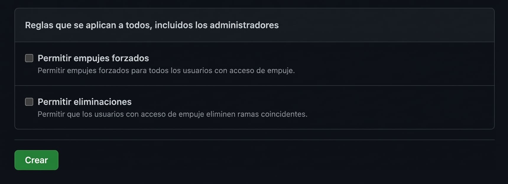 Haz clic en Create para guardar la regla