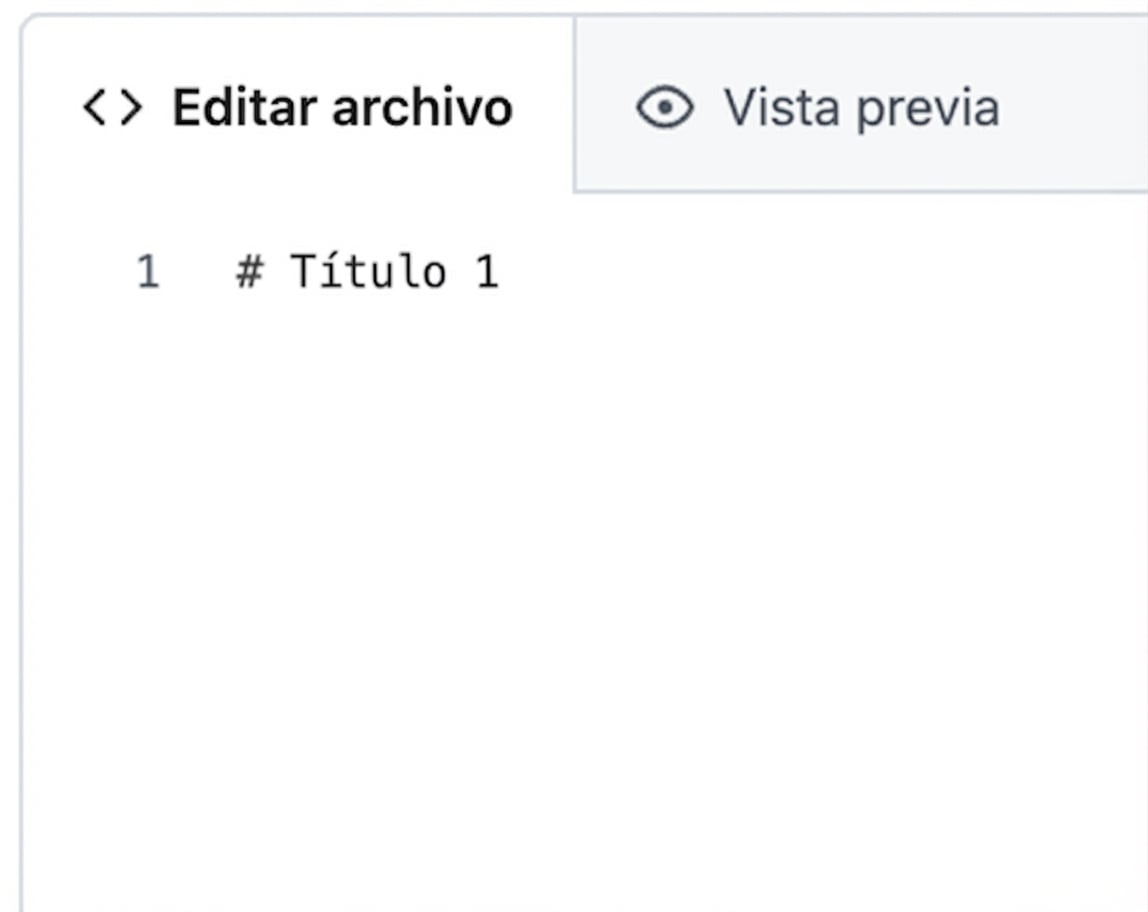 Vista de la página de edición de un archivo Markdown con la sintaxis del encabezado más grande
