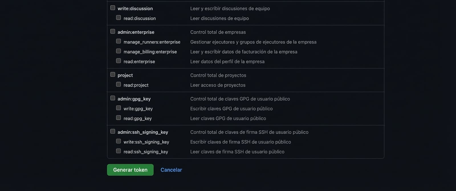 Botón Generar token