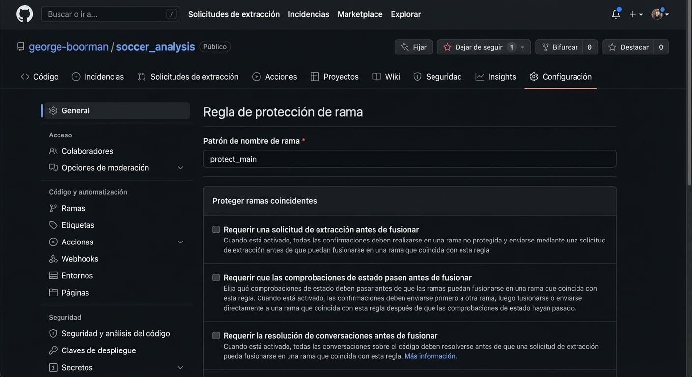 Nombrar el patrón de rama como protect main
