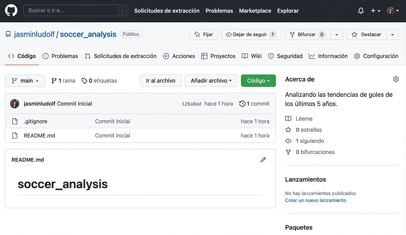Vista del repositorio de análisis de fútbol