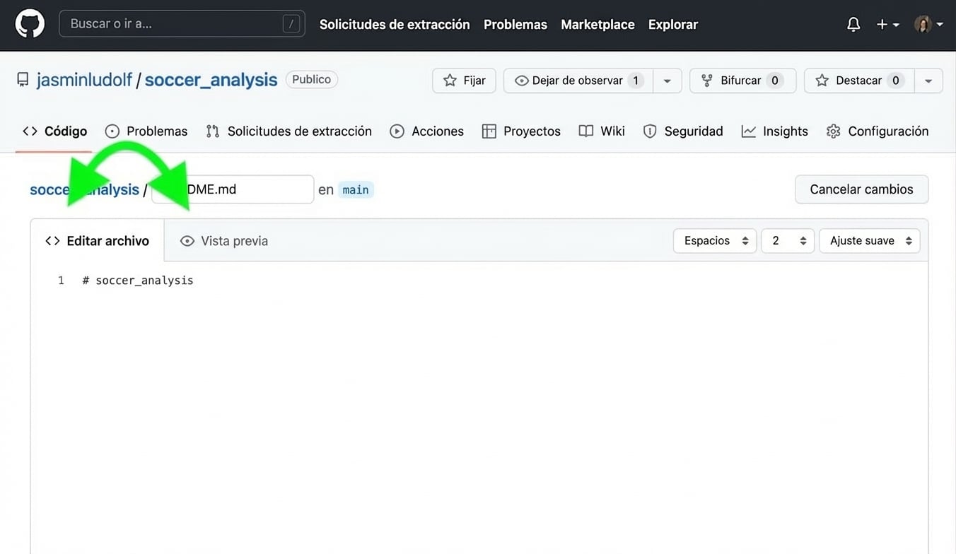 Vista del archivo README resaltando las pestañas de edición y vista previa
