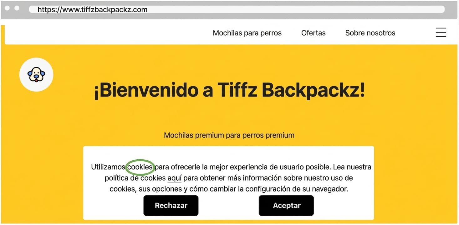 Cookies de Tiffz Backpackz en la página de inicio