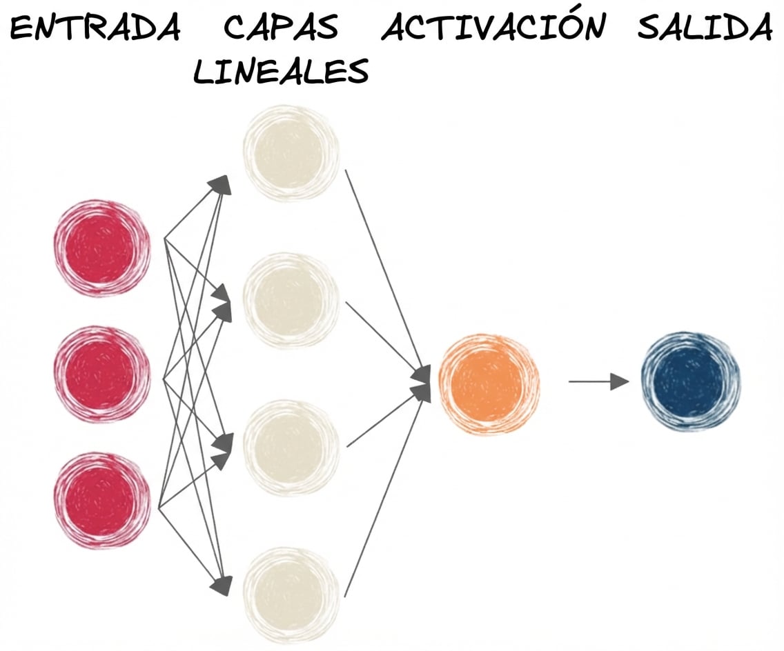Diagrama de una red neuronal con capas lineales y una función de activación